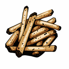 Grissini breadsticks with seasoning, angled close-up, vector illustration