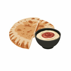Flatbread alongside sauce in a skillet, served as appetizing traditional fare