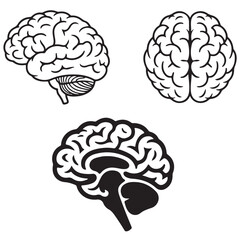 set human brain black vector silhouettes	outline coloring book page line art 