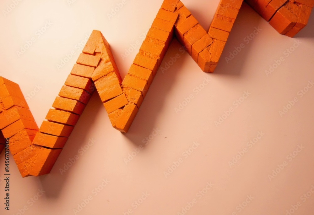 Poster orange zigzag pattern made of textured blocks on a light background