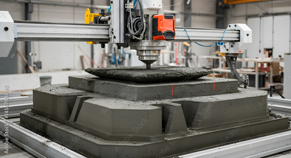 Aufkleber automated concrete milling machine precision cuts gray block in well lit industrial setting for mode