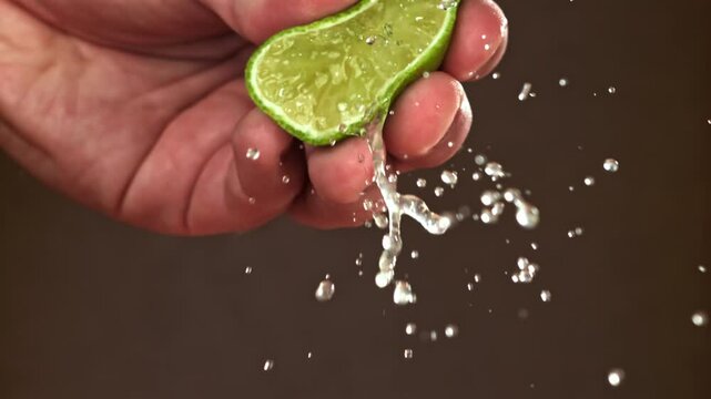 The chef squeezes lime juice. Filmed on a high-speed camera at 1000 fps. High quality FullHD footage