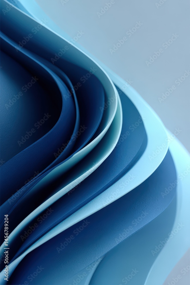 Poster abstract layered blue waves create a modern, fluid, and calming visual effect with smooth gradients 