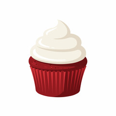 Creamy treat, with a vanilla swirl, sits inside of a red container. Vector graphics