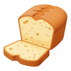 A slice of golden brown loaf with porous texture on a white background