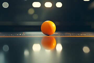 Close-up of the racket touching the ping pong ball in a tense moment of a fast and focused match