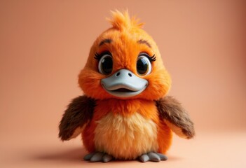 Cute orange plush bird toy with big eyes and fluffy feathers