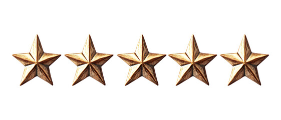 Collection Pack of Four Gold Stars Rank Insignia Military Award set against transparent background