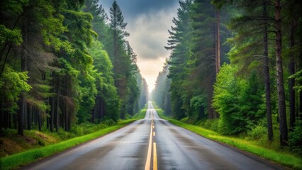 Fototapeta premium Serene Forest Road Beckoning Towards a Misty Horizon, an Aspiration of Journey and Tranquility