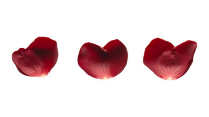 Set of Three Red Heart-Shaped Objects Against Transparent Background