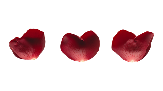 Set of Three Red Heart-Shaped Objects Against Transparent Background
