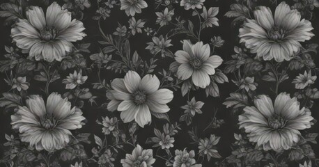 Delicate charcoal floral wallpaper design  Small scale repeating motif ideal for walls , modern, pattern, flowers