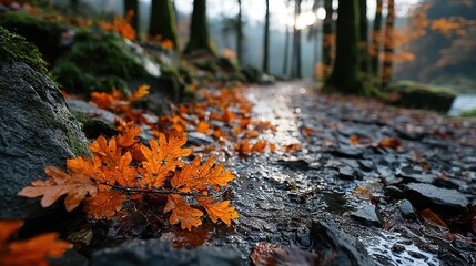 Obraz premium a pile of orange leaves on the ground.stock image