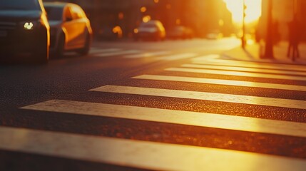 City pedestrian crossing sunset