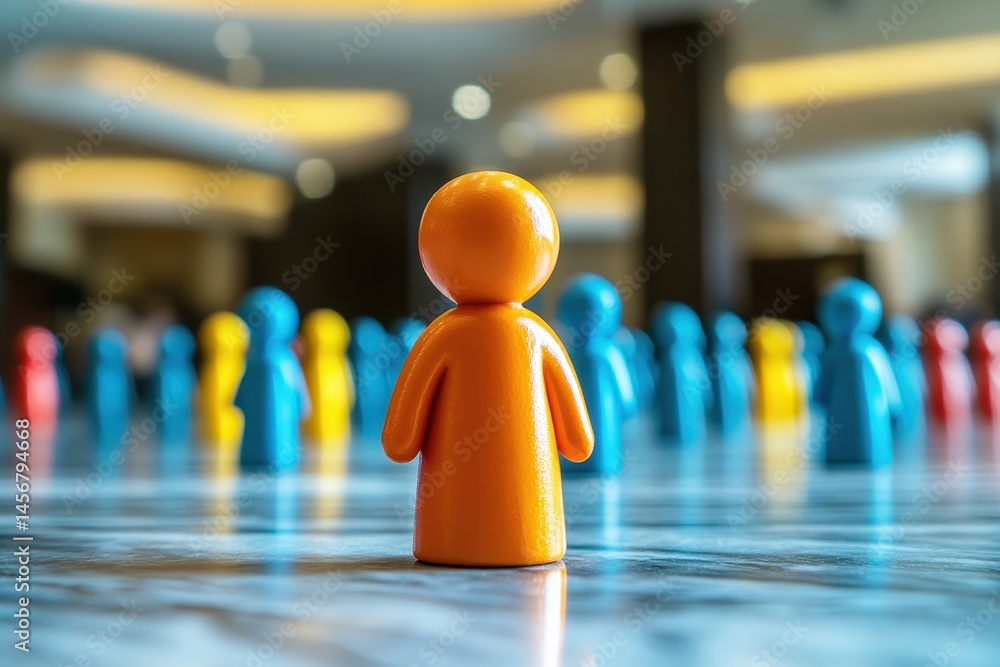 Poster abstract representation of individuality and diversity in a corporate environment with colorful figu