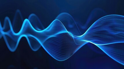 Fototapeta premium Wonderful picture of micro light sparkling particles scattered across blue flowing wave, create abstract bokeh effect perfect for background design that evoke a sense of energetic and fantasy. AIG53.