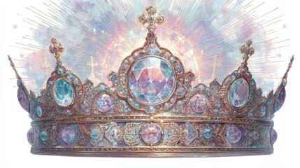 Majestic Ornate Crown with Sparkling Gems and Radiant Light