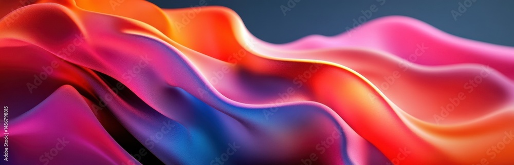 Poster a captivating image of colorful flowing fabric waves, beautifully lit to emphasize soft textures and