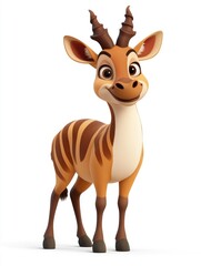 Obraz premium 3D cartoon of a happy young antelope smiling on white background