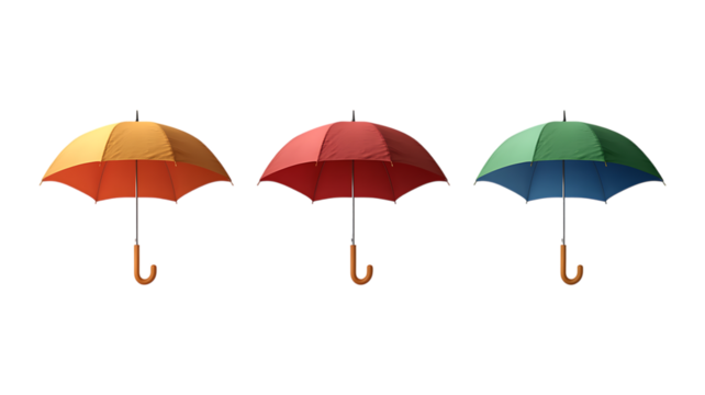 Collection Pack of Pixel Art Umbrellas Colorful Rain Protection Graphics set against transparent background