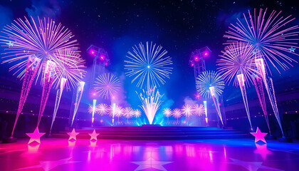 Festive Nighttime Celebration with Fireworks