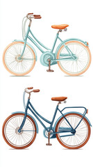 Watercolor Painting of Vintage Bicycles. Watercolor illustration of two vintage bicycles, in different colors. Bikes are set against a plain white background, perfect for various design applications