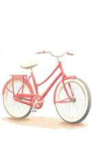 Fototapeta premium Watercolor Illustration Of Pink Bicycle. A charming watercolor depiction of a classic pink bicycle, perfect for conveying themes of leisure and simplicity.