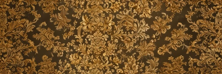Intricate golden damask, floral & leaf pattern background , golden pattern, decor