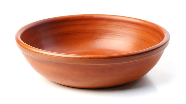 Empty terracotta bowl or brown clay serving bowl isolated on white background