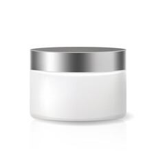 Realistic vector cosmetic jar mockup with metallic cap