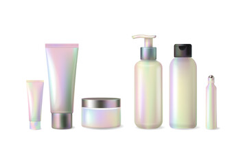Holographic vector cosmetic packaging set with pearlescent effect