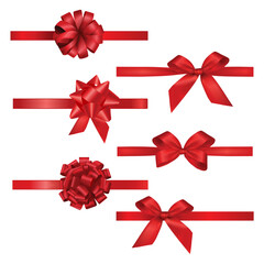 Vector illustration of seven elegant red ribbons. Each ribbon has a unique design, adding versatility to your projects. Perfect for adding a touch of sophistication.