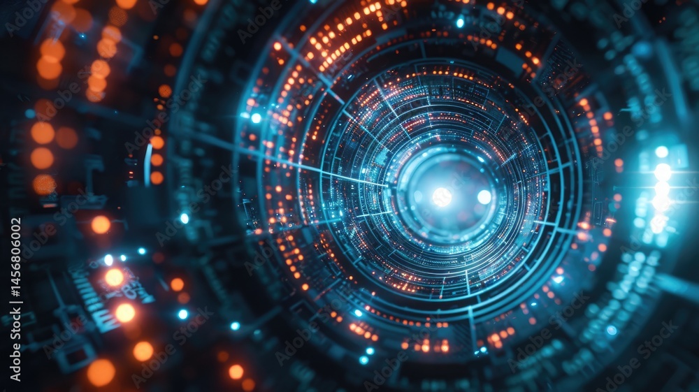 Poster abstract picture of blue light particle with digital technology style design connecting become dynam