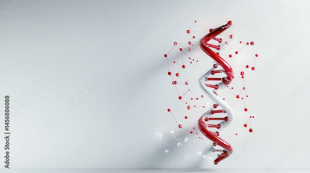 Poster abstract dna structure with red and white strands on a clean background.