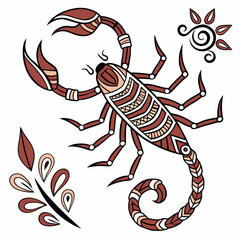 Traditional pattern scorpion in indian style for vector design and decor
