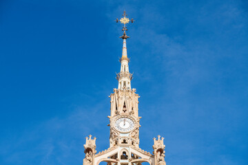 Close-up of ornate Sant Pau clock tower