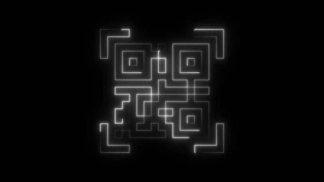 Neon line QR code animated lineal symbol icon. Scanning QR code symbol.