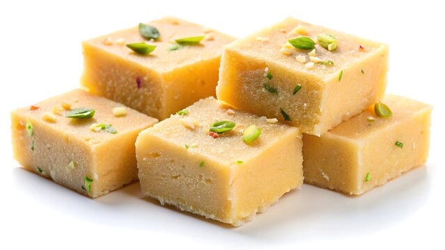 Milk powder barfi also known as Mava burfi isolated on white background