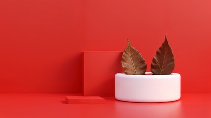 A white planter sitting on top of a red surface.