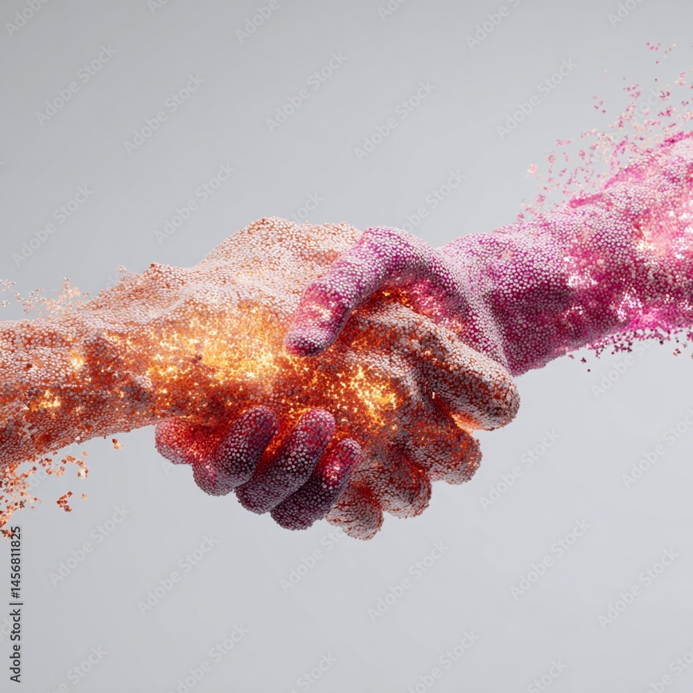 Aufkleber two hands merging in a vibrant display of colors, symbolizing unity and collaboration in a digital r