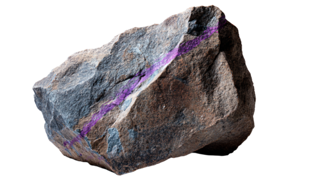 a rock with a purple line on it