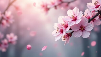White and pink sakura scattered, soft focus, flowing pattern , petals, wallpaper, white