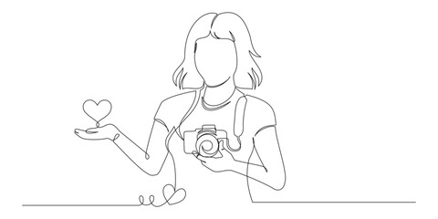 continuous one line vector illustration of photographer 3