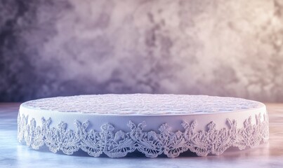 Elegant Round Display Stand with Intricate Lace Detail for Presentations