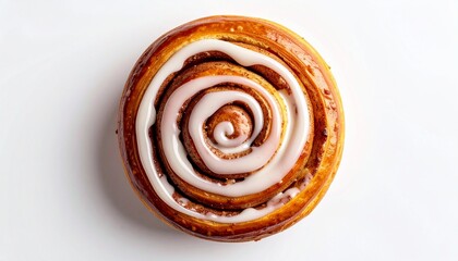 Fototapeta premium Cinnamon roll pastry icing sweet concept. Cinnamon roll with icing in a spiral shape