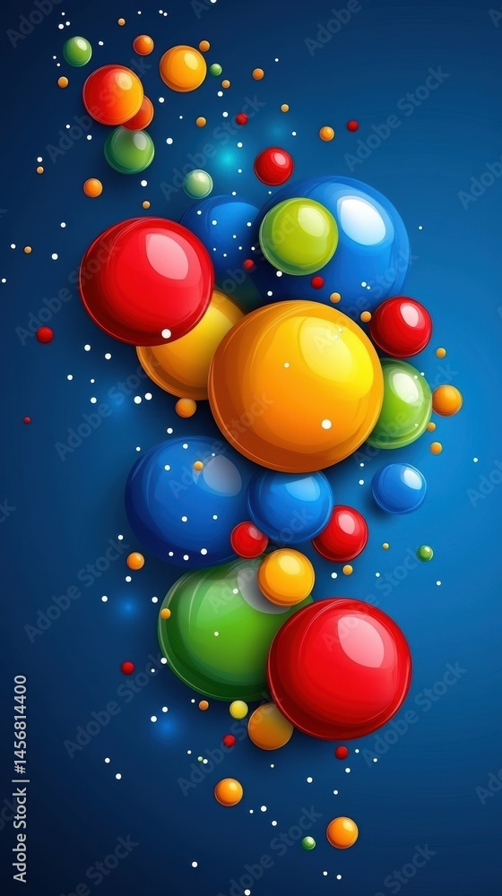 Aufkleber vibrant spheres on a blue background creating a playful and dynamic composition of light and color