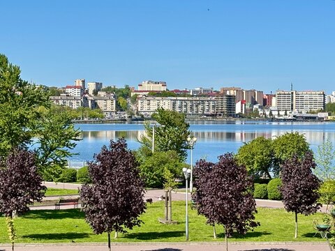 view of ternopil lake and  the embankment