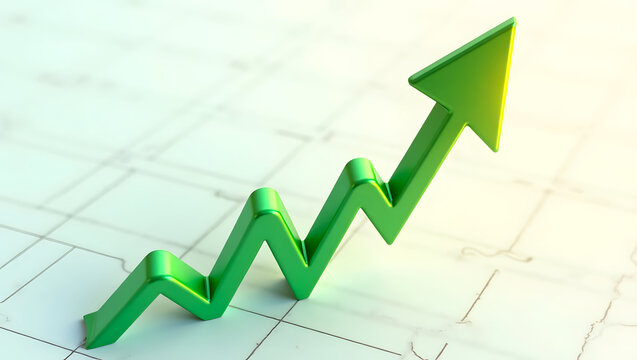 Visual Representation of Growth Trends with a Stylized Green Arrow Illustrating Positive Progress and Increasing Success in a Modern Context