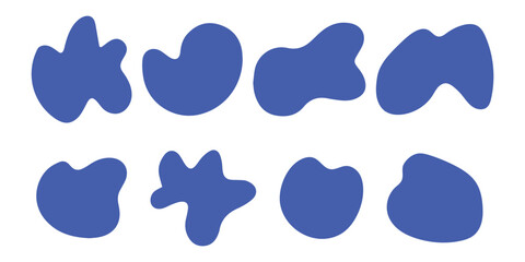 Simple Groovy Matisse Style Blue Abstract Blob Vector Set - Modern Art Elements