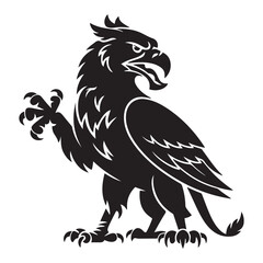 Standing griffin with lifted paw Vector Black silhouettes. with white background